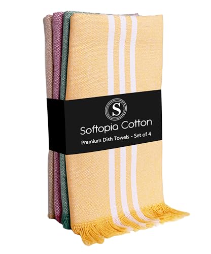 Image of Stripe Kitchen Towels 4 Pack, 16 inchx26 inch, Multicolors Dish Cloths for Drying Dishes, Reusable Wash Rags, Absorbent, Washable Towels - Mustard Yellow, Forest Green, Burgundy, Brown