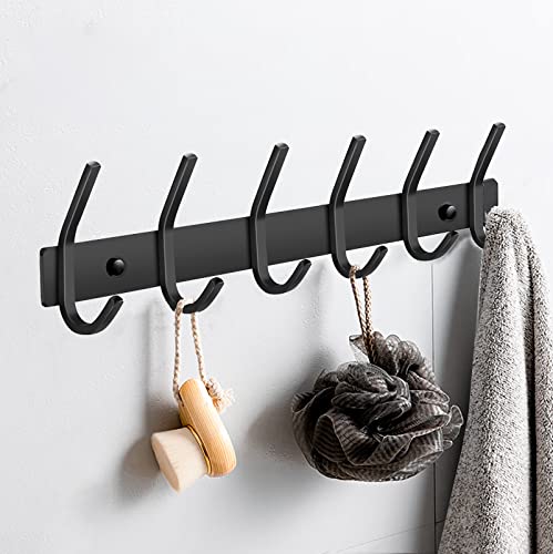 JOLY FANG Wall-Mounted Coat Rack, Stainless Steel Coat Hooks for Bedroom Bathroom, Kitchen (6-Hooks, 2 Pieces, Black) - Image 4