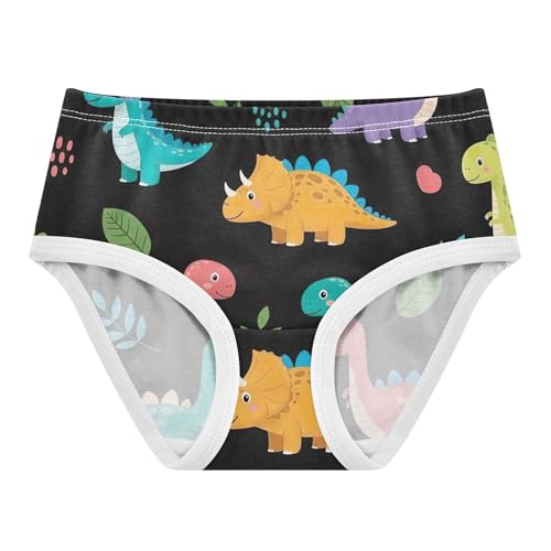 Girls Underwear Toddlers 2t Cotton Little Girl Panties Fun Underpants Briefs Cute Colorful Dinosaurs Leaves Black
