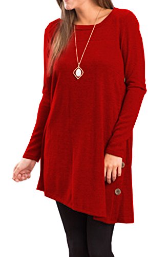 iGENJUN Fall Dresses for Women 2022 Long Sleeve Sweater Dress for Women 2022 Button Side Pullover Sweater Womens Winter Sweatshirt for Women Outfits Church Dresses,M,Red - Image 3