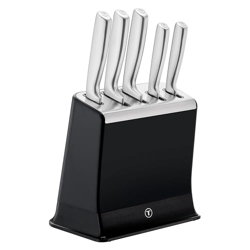 Tefal EverSharp Pro 5-teiliges Messer-Set mit selbstschärfendem Messerblock patentierte Schärftechnologie deutscher rostfreier Edelstahl Schwarz K2976S04
