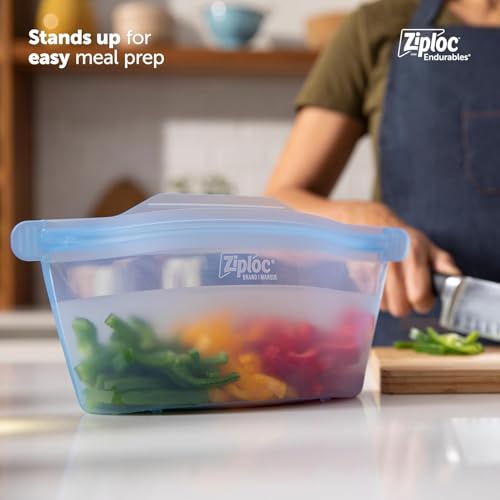 Ziploc Recipientes de silicone Endurables para armazenamento de alimentos, seguros para micro-ondas