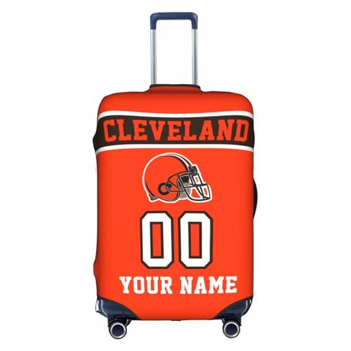 Image of Custom Football Luggage Cover Personalized Cleveland Suitcase Cover with Name Number Customized Washable Elastic Sports Travel Suitcase Protector for Business Vacation Gifts