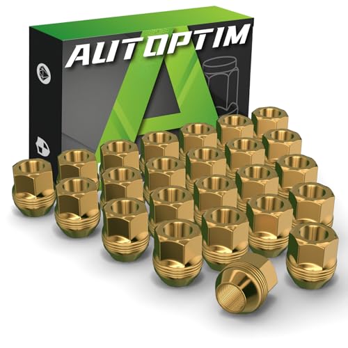 Image of AUTOPTIM 24PCS OEM M14X1.5 Open End Lug Nuts - Replacement for 1999-2022 Chevy Silverado 1500 GMC Sierra, 1988-2000 C1500 C2500, Zinc Gold 3 /4 inch Hex 0.83 inch Height Conical Bulge Seat Lug Nut