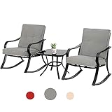 Incbruce 3-Piece Outdoor Patio Furniture Rocking Chairs Bistro Sets, Glass-Top Table and Black Steel...