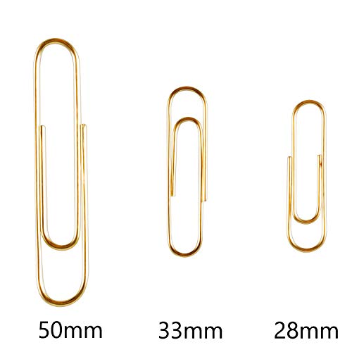 Deoot 600 Paper Clips,Office Gold Paper Clips Assorted Sizes(Small,Medium And Jumbo) 28 Mm,33Mm,50 Mm #TOP4
