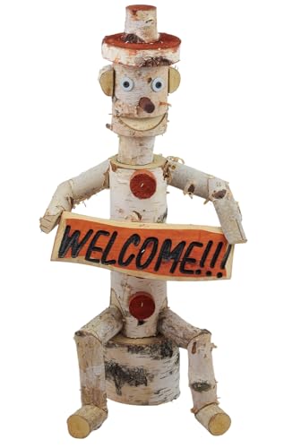 Gartenfigur Holz WELCOME aus Birke 55cm