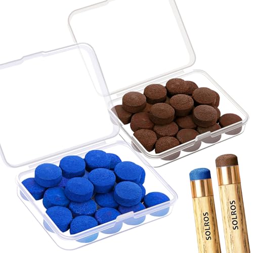 SOLROS Billiards 13 MM Glue-on Pool Cue Tips with Box 45pcs 2 Colors
