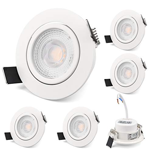 KYOTECH Foco Empotrable LED Giratorio Ultraplanos Ajustable 5W 230V Foco empotrable led techo Blanco Cálido 3000K Downlight LED Techo 420LM Ojos de buey de led Pack de 5
