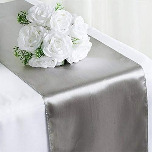 Tiger Chef 12-Pack Silver 12 x 108 inches Long Satin Table Runner for Wedding, Table Runners fit Rectangle and Round Table Decorations for Birthday Parties, Banquets, Graduations, Engagements