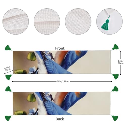 Chemin de table en lin oiseaux bleus pour masquer une table et réussir sa déco - 5