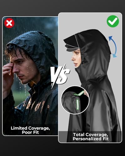 Image of ANYCHO Long Rain Coat for Men Waterproof with Adjustable Hood&Reflective Stripe, Raincoat for Women Waterproof with Waterproof Wide Brim&Hem, Durable PVC Unisex Rainwear for Motorcycle Riding, Hiking
