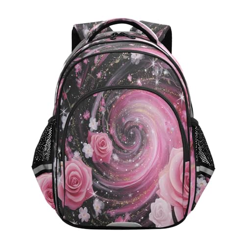 Emelivor Rose Stars Black Kids Backpack School Cute Bookbag Toddler Backpacks Daypacks Bag for Boys Girls,S