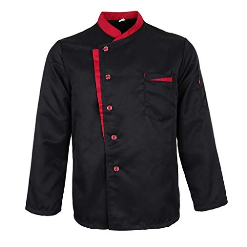 Lannister Damen Herren Kochjacke Langarm Berufsbekleidung Festlich Gastronomie Kochkleidung Bäckerjacke Bekleidung Knöpfe Chef Jacke Mantel Restaurant Koch Uniform (Color : Schwarz, Size : 2XL) Cover