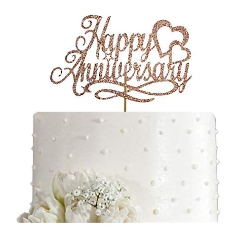 AMINJIE Happy Anniversary Cake Topper, Wedding Anniversary, Company Anniversary, Birthday Party Decoration, Double-sided Rose Gold Glitter Cover