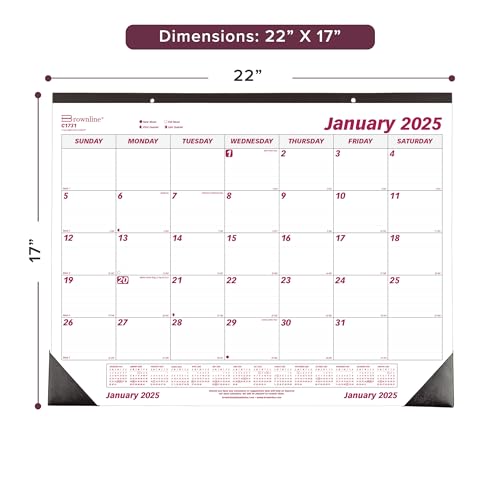 Brownline 2025 Monthly Desk Pad Calendars, Five-Pack, 12 Months, January to December, 22" x 17" (5 Desk Pads per Pack)