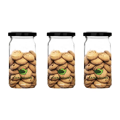 Image of SAND DUNE Storage Glass Jar Set, Transparent | BPA Free | Storage Jar Containers /Barni for Kitchen for Aachar Pickle, Dry Fruits and Spices (300 ml, Pack of 3)