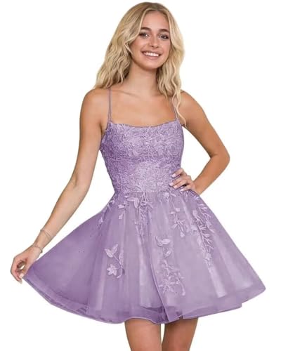 Lace Applique Homecoming Dress for Teens Spaghetti Straps Tulle Prom Dress Short Graduation Party Gowns