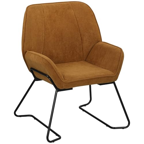 HOMCOM Butaca de Salón Moderna Sillón Lectura con Asiento Ancho de 46 cm y Acolchado Tapizado en Terciopelo Patas de Metal Silla Tocador para Salón Sala de Estar Dormitorio Marrón