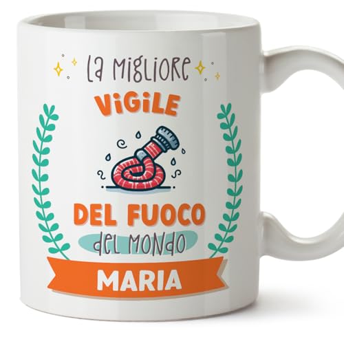 Mugffins Tazza Personalizzata in ceramica per VIGILE DEL FUOCO donna 11 oz / 350 ml - In italiano - Migliore del mondo - Con disegno - Idea regalo per compleanno, anniversario, natale, laurea