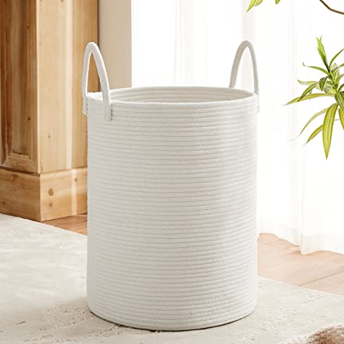 White Woven Rope Laundry Hamper By Techmilly, 58L Tall Laundry Basket For Blanket Storage, Large Baby Nursery Hamper For Laundry, Decorative Clothes Hamper For Bedroom, Living Room #TOP14