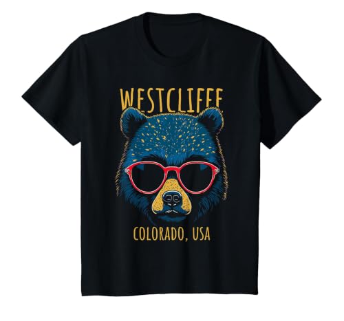 Westcliffe Colorado USA Bear Wearing Sunglasses Design T-Shirt, Youth, Black, 3T