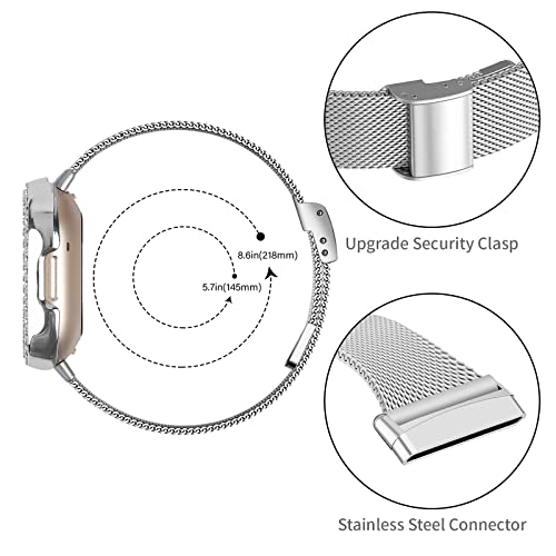 Joyozy Slim Metal Bands Compatible With Fitbit Versa3&Sense Smartwatch Thin Wristbands Bracelet With Bling Protective Case For Women (Silver) #TOP1