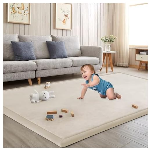 ILPEOD Baby Play Mat for Floor Tummy Time Mat Nursery Rug Muscle Mat Area Rug Playroom Rug Tatami Mat 9'2"x6'7" Memory Foam 1.3" Thick Crawling Mat for Babies,Toddlers, Infants, Kids,Floor Mat(Beige)