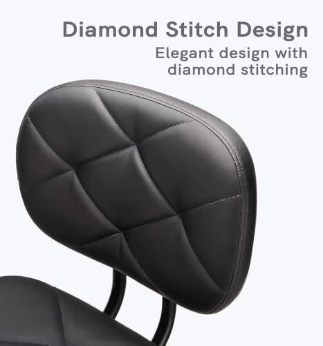 Image of KLASIKA PU Leather Rolling Stools with Foot Rest and Back Support, Adjustable Diamond Upholstered Drafting Chair with Wheels, Multi-Purpose Desk Chair for Home Office Bar Kitchen Shop, Black (4PK)