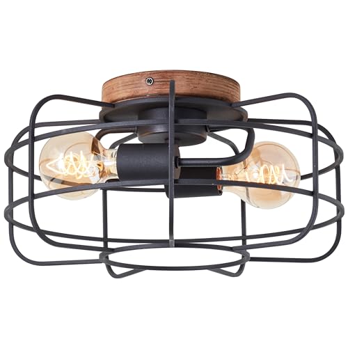 Brilliant Lampe Gwen Deckenleuchte 40cm antik holz/schwarz korund Metall/Bambus braun 2x A60, E27, 40 W
