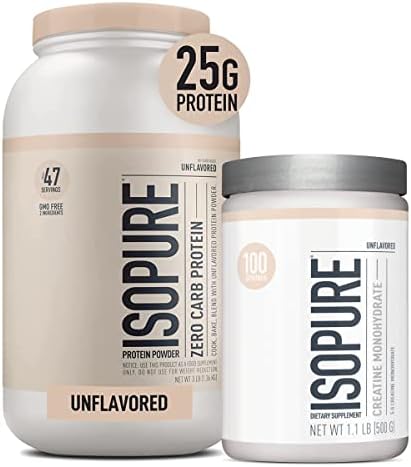 Isopure Unflavored Bundle Unflavored Whey Protein Isolate (47 Servings) Unflavored Creatine Monohydrate (100 Servings)