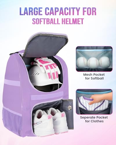 Image of MATEIN Softball Bag, Lightweight Baseball Backpack with Shoe Compartment, Baseball Bag with Fence Hook for TBall Bat & Equipment, Softball Gifts Catchers Backpack for Women Fit Catcher's Mitt, Helmet