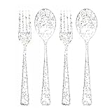 Blue Orchards Rainbow Dot Plastic Spoon and Fork Set (50 Each) – Durable Polkadot Utensils, Heavy Duty Disposable Colored Cutleries and Plastic Utensils for Parties, Birthdays, Weddings and Events