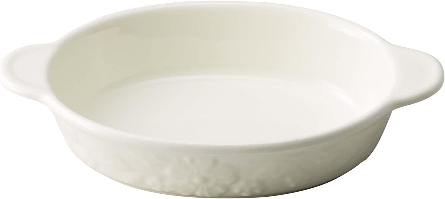Banko Ware 17518 Oven Safe Au Gratin Dish, Approx. 8.7 x 5.5 inches (22 x 14 cm), Relief Oval, Cream, Ceramic, Microwave Safe, Made in Japan