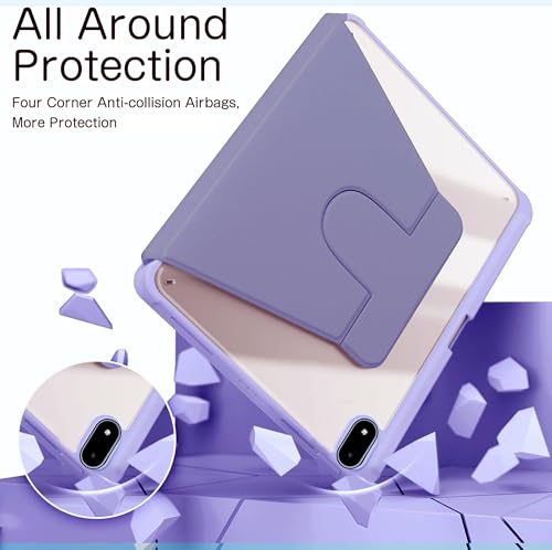 Image of TGK Rotating Case Cover for OnePlus Pad 3 13.2 inch Tablet, Pad 2 Pro, Pad 4 Pro with Pencil Holder Trifold Stand Cover Clear Back (Lavender)