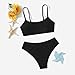 Girls Swimsuit Two Piece High Waist Athletic Piping Girls Bathing Suit Cute Fashion Classic Bikinis (Black, 10 Years)