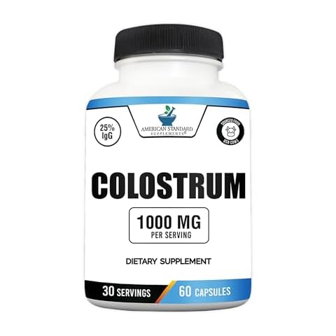 American Standard Supplements Colostrum Capsules - 1000mg Per Serving, 60 Capsules, USA Sourced Cow Colostrum, Standardized to 25% Immunoglobulins (IgG) Cover