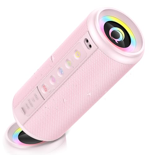 dotn Portable Bluetooth Speaker with Loud Stereo Sound, Bluetooth 5.4 Speaker Wireless with 4 RGB Lights, TWS Pairing, 3 EQ Modes, Built-in Mic, IP7 Waterproof Outdoor Speaker for Party Travel, Pink