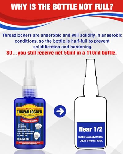 Image of Thread Lock Blue, Threadlocker Medium Strength, Thread Locker for Nuts, Bolts, Fasteners and Metals, Anaerobic Curing Screw Glue to Prevent Loosening (Blue (Removable))