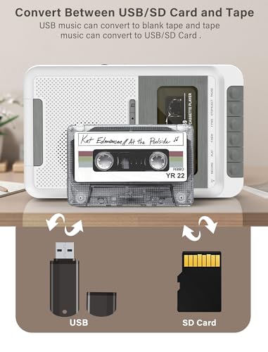 Gracioso Portable Cassette Player, Recorder Converter Cassette to MP3 Music via U Disk/SD Card or PC, Record to Cassettes/USB/SD Card via Mic, Cassette Tape Player with Retractable Handle - Thumbnail 3