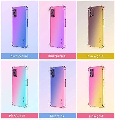 HAOTIAN Cover per Oppo A52/A72/A92 + 2 Vetro Temperato, Custodia in Trasparente TPU, [Rinforzare la con Quattro Angoli] Custodia Silicone Morbida TPU Ultra Sottile Case (Viola/Blu