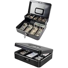 KYODOLED Locking Cash Box with Lock,Money Box with Cash Tray,Lock Safe Box with Key,Money Saving Organizer,11.81Lx 9.45Wx 3.54H Inches,Black XL Large