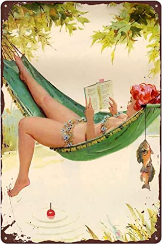 Bonoff Funny Fishing Pin Up Girl Hilda Girl Retro Ativeubby Girl Vintage Decor Poster Wall Art Decor Metal Sign Poster 8X12 Inches