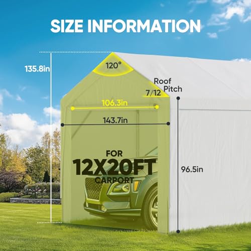 Image of ADVANCE OUTDOOR 12x20 ft Carport Replacement Door with Zippers Tarp, Heavy-Duty Waterproof & UV Protected, Easy Installation with Ball Bungees, White, One Door Only