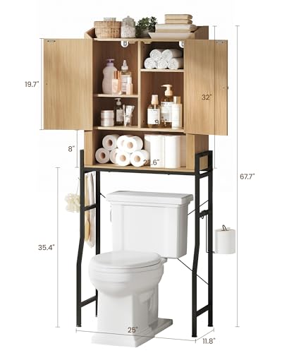 Memobarco Over The Toilet Storage Cabinet, Over Toilet Organizer with 2-Door & Metal Stand, Bathroom Organizers and Storage with Adjustable Shelves for Bathroom, Restroom, Laundry, Wood - Image 2
