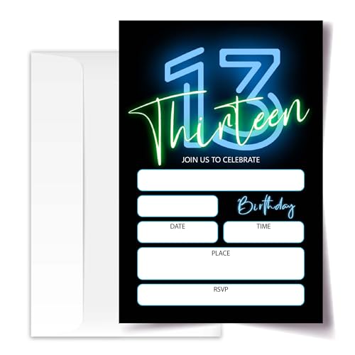 Invitation 13 ans anniversaire : lot de 20 cartes ado filles garçons avec enveloppes