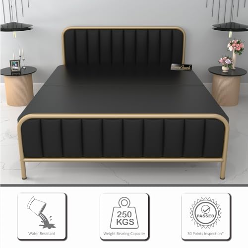 Image of Honey Touch Boston Double Size Bed | with Double Layer Mattress | Cushion Headboard | Folding Bed No Assembly Required | Powder Coated | 4ft x 6.25 |