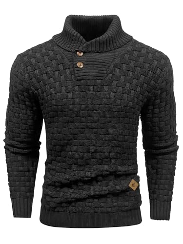 HYPESTFIT Pull d'hiver pour Homme,Motif Columbia, mélange Cachemire et Laine, Chaud et Confortable, col Montant, Manches Longues, Tailles S à 5XL