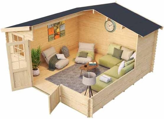 Wels 4 DT-Log Cabin, Wooden Garden Room, Timber Summerhouse, Home Office - L425.1 x W410 x H245.1 cm