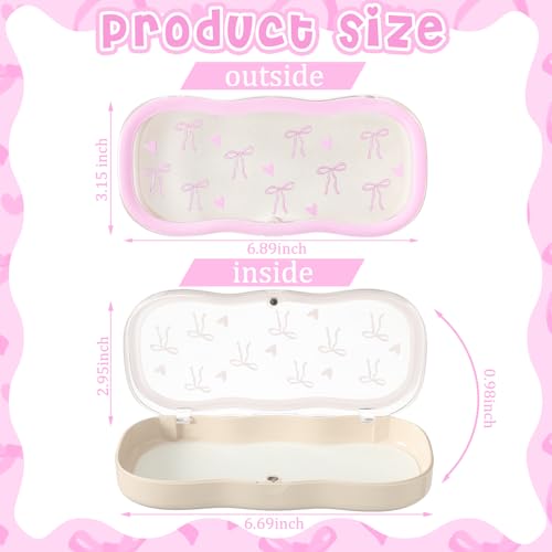 Image of Beeveer Bow Glasses Case Hard Shell Coquette Pink Bow Clear Eyeglass Case Cute Holder for Sunglasses and Reading Glasses Coquette Gifts for Women Men Girls